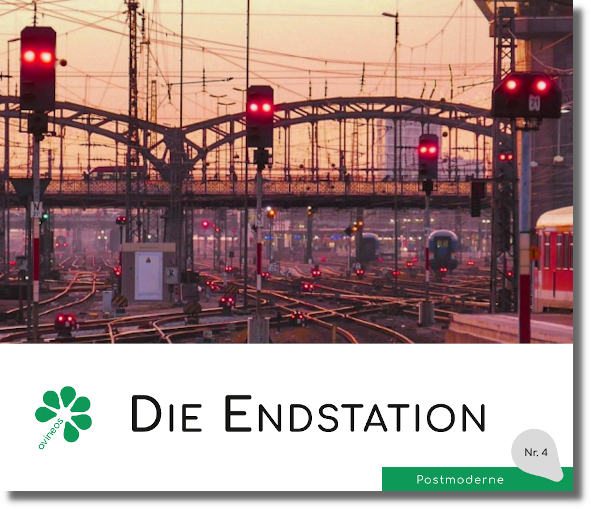 Bild: Autor-Zeitschrift avineos von Oleg Merkel. Ausgabe 4. Titel: Die Endstation. Thema: Was ist Postmoderne?